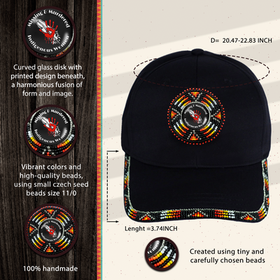 SALE 50% OFF - Red Hand Baseball Cap With Patch And A Colorful Beaded Brim Native American Style