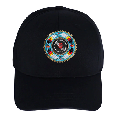 SALE 50% OFF - Feathers Red Hand Baseball Cap With Beaded Patch Cotton Unisex Native American Style