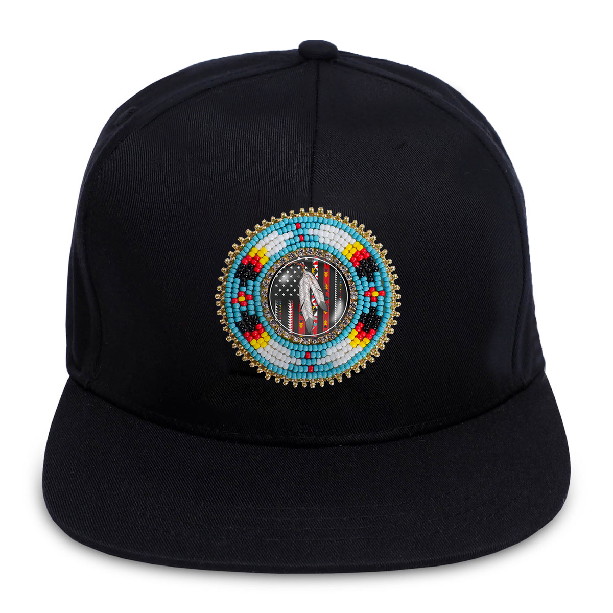 SALE 50% OFF - Native Flag Feather Beaded Snapback With Patch Cotton Cap Unisex Native American Style