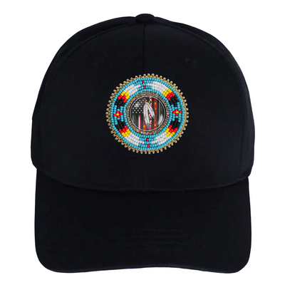 SALE 50% OFF - Feather Baseball Cap With Beaded Patch A Cotton Unisex Native American Style