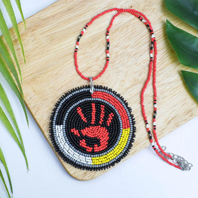 SALE 50% OFF - MMIW Handprint Handmade Beaded Patch Necklace Pendant