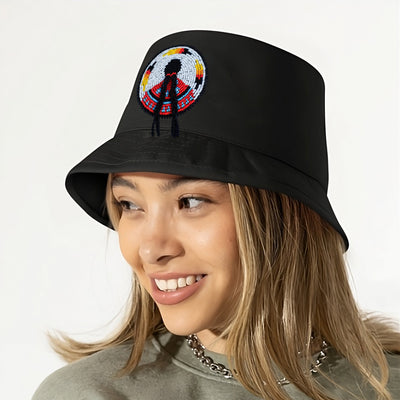 SALE 50% OFF - Indigenous Women Beaded Unisex Cotton Bucket Hat with Native American