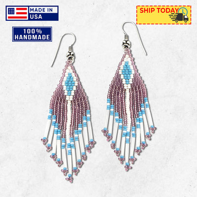 SALE 50% OFF - Purple Seed Beaded Handmade Earrings For Women