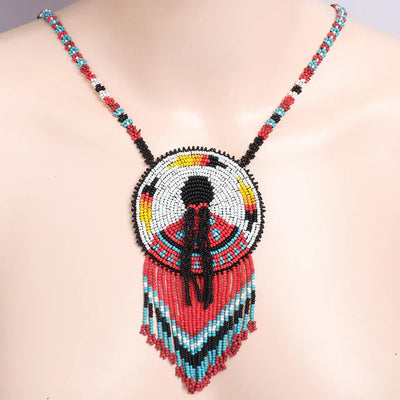 SALE 50% OFF - Handprint Handmade Beaded Wire Necklace Pendant Unisex With Native American Style