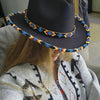 SALE 50% OFF - Dark Blue Pattern Fedora Hatband for Men Women Beaded Brim with Native American Style