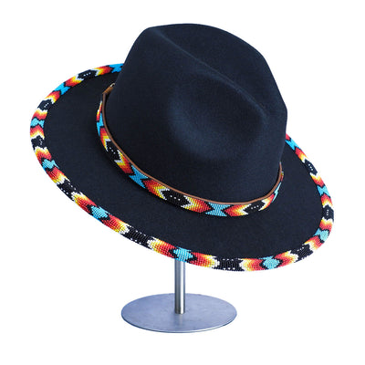 SALE 50% OFF - Black Dusk Pattern Fedora Hatband for Men Women Beaded Brim with Native American Style