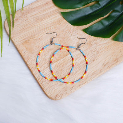 SALE 50% OFF - Turquoise Round Pattern Beaded Handmade Hoop Earrings For Women