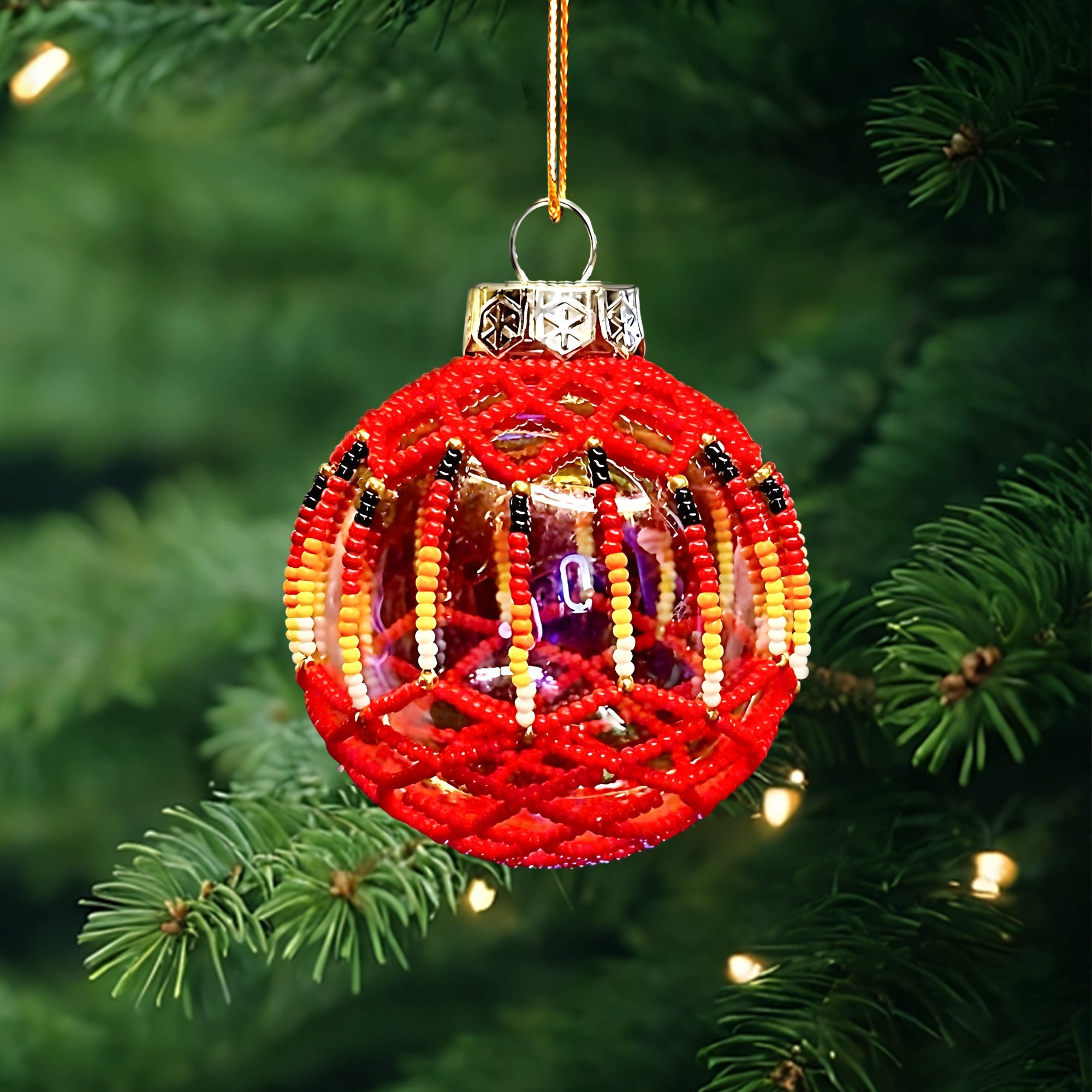 Red Beaded Handmade Ornament - Holiday Decor & Gifts