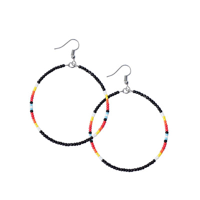 SALE 50% OFF - Blue Black Round Pattern Beaded Handmade Hoop Earrings For Women