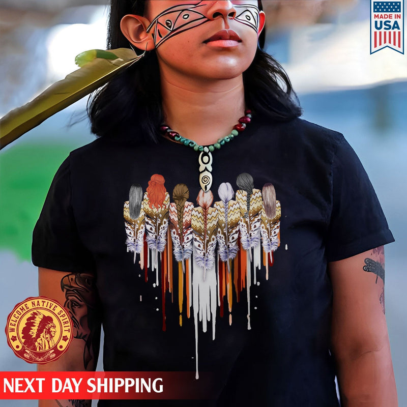 Native American Women Feather Heart Unisex RED Hoodie/Sweatshirt/T-Shirt