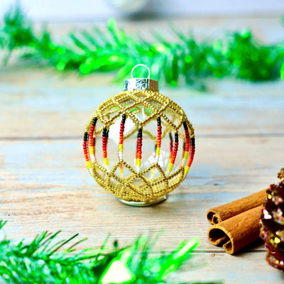 Gold Beaded Handmade Ornament Holiday Decor Gifts