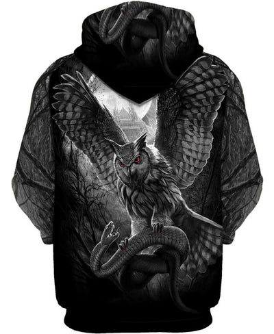 Owl Monochrome 3D Hoodie - Native American Pride Shop