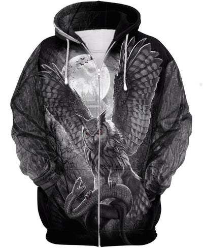 Owl Monochrome 3D Hoodie - Native American Pride Shop