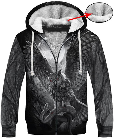 Owl Monochrome 3D Hoodie - Native American Pride Shop