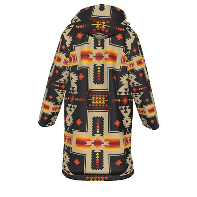 Native American Pattern Horn Button Long Fleece Windbreaker Best Selling WCS