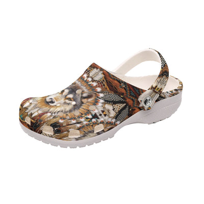 Fleece Unisex Wolves Pattern Clog Shoes For Women and Men Native American Style