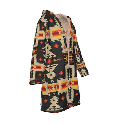 Native American Pattern Horn Button Long Fleece Windbreaker Best Selling WCS