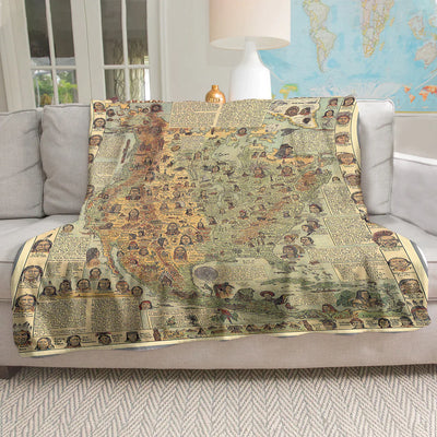 562 Native Tribes of North America Map Fleece Blanket Premium WCS