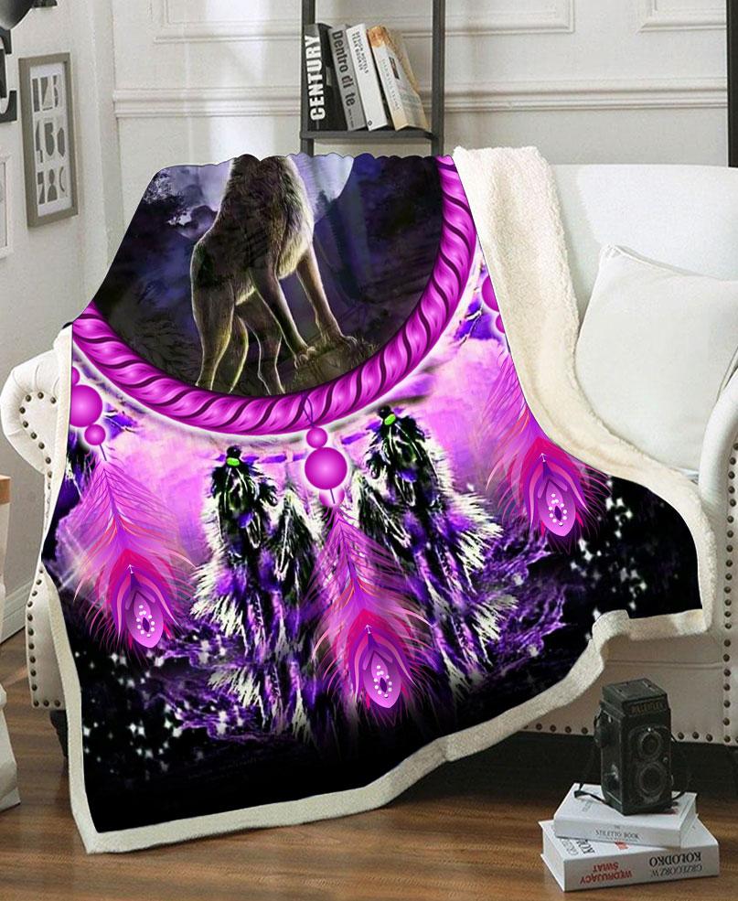 Purple Wolf Dream Fleece Blanket WCS