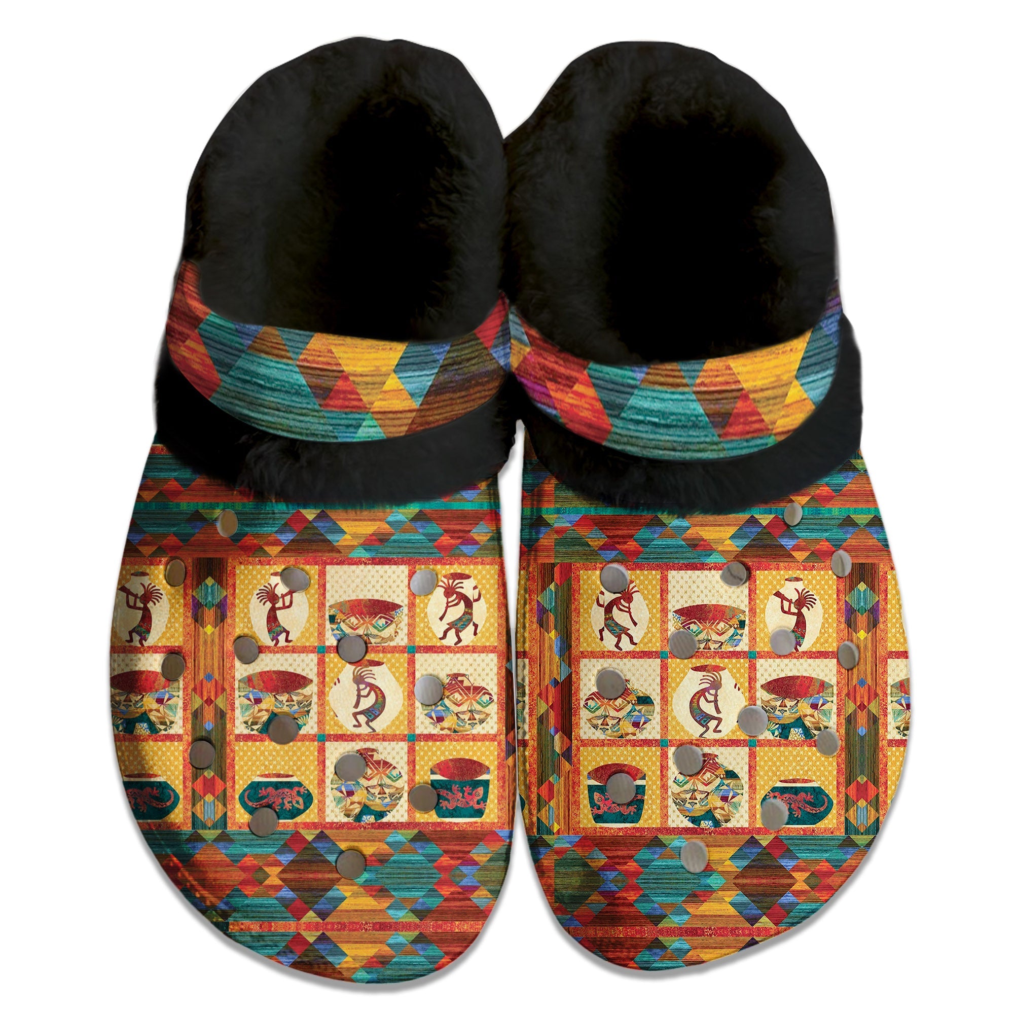 Fleece Unisex Orange Pattern Clog Shoes For Women and Men Native American Style