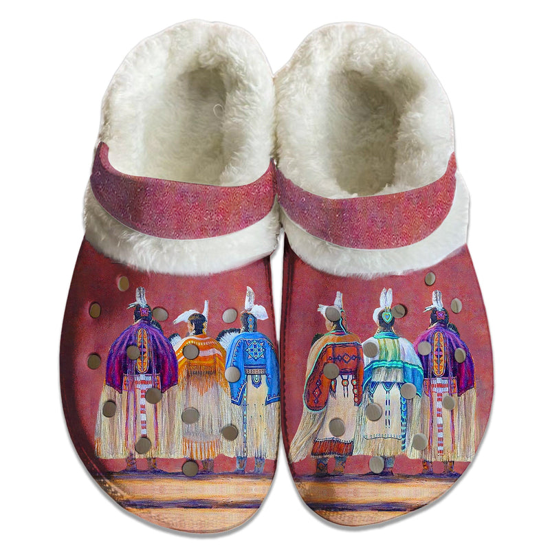 Unisex Pink Pattern Fleece Clog Shoes For Women and Men Native American Style