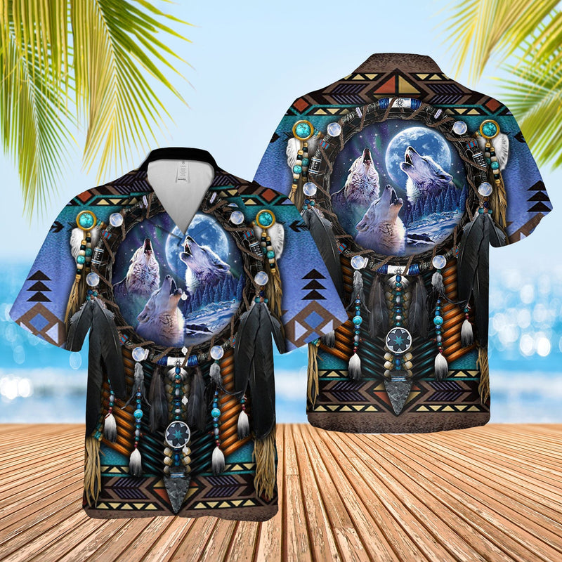 Native American Wolf Hawaiian Shirt WCS