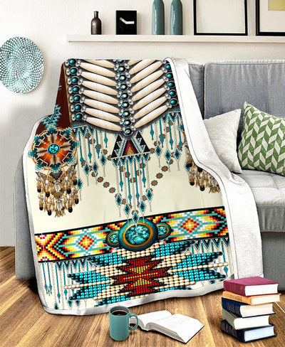 Turiquoise Native Indian Pattern Feather Fleece Blanket WCS